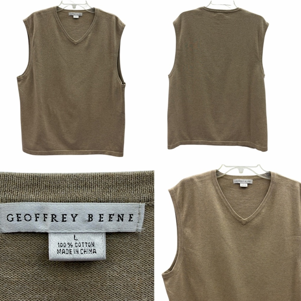 Geoffrey Beene Tan V Neck Mens Sweater Vest Size Large